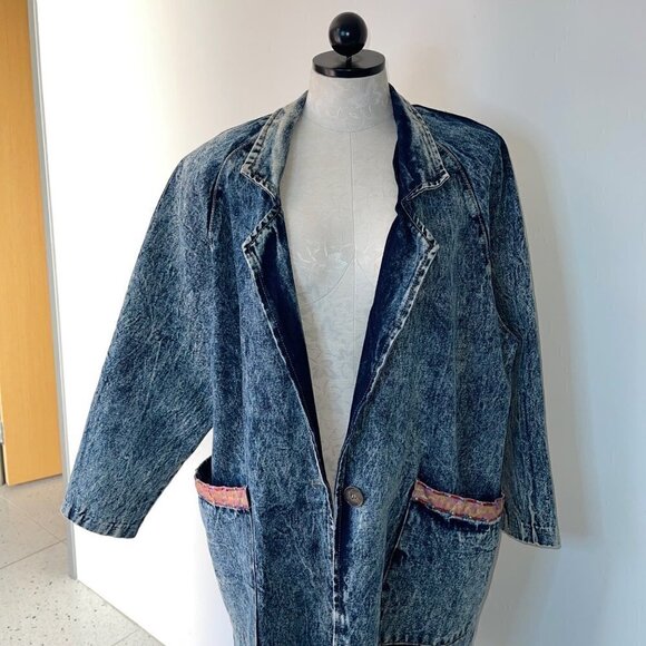 James West American Made Vintage Coat Size Medium HandPainted Acid Washed Denim - Picture 14 of 16